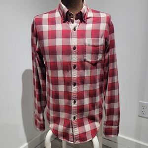 Club Monaco Men's Slim Fit 100% Cotton Buffalo Check Plaid Button Down Shirt Med